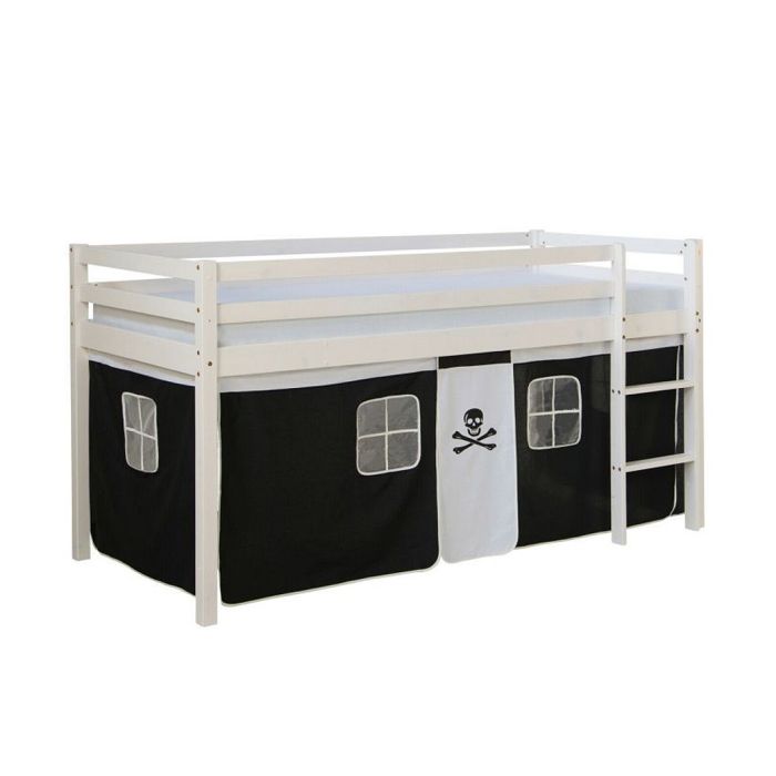 Lit mi-hauteur enfant - HOMESTYLE4U - 1455 - 90x200 - rideau pirate noir - sans sommier Lit mi-hauteur enfant - HOMESTYLE4U - 1455 - 90x200 - rideau pirate noir - sans sommier
