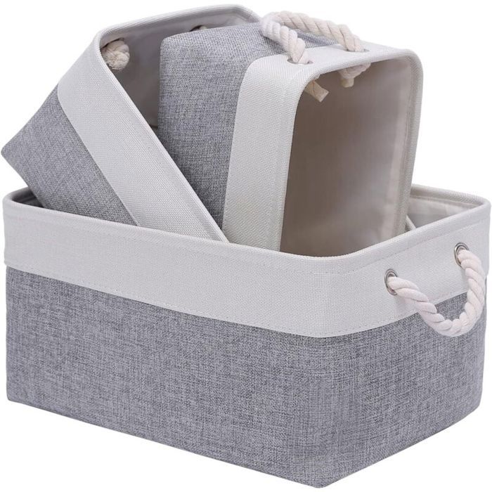 Panier de rangement pliable - Virex® - Tissu en lin et polyester - Design minimaliste - Couleurs gris et blanc
