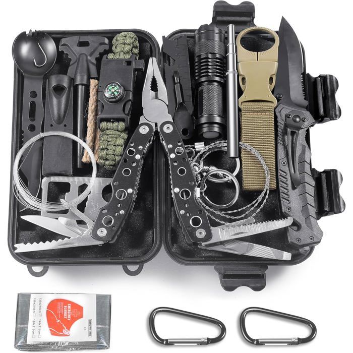 Trousse de survie 14 en 1 polyvalente avec pierres ignifuges - Idéale pour sports de plein air camping et alpinisme