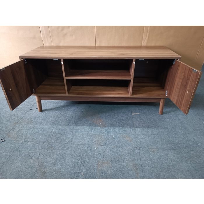 Meuble TV 110 cm EVRYAE - rangement avec portes et gestion des câbles charnières soft-close - Noyer