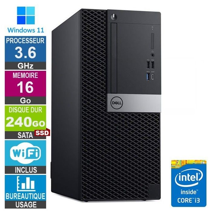 7060 MT i3 8100 3.60GHz 240Go SSD Wifi W11 Très bon état - vue 2