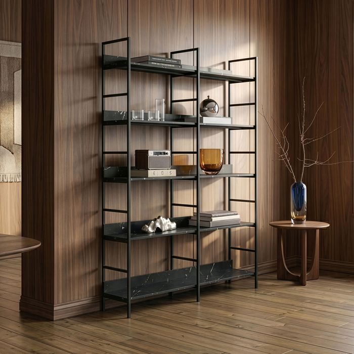 Bibliothèque Noskik 180 x 120 x 30 cm effet marbre noir