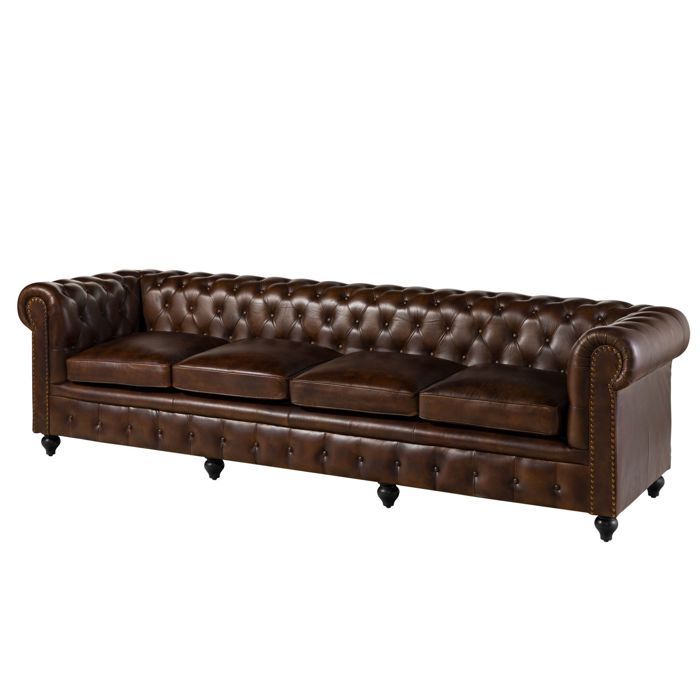 Canapé 4 places brun 274x82x75 cm (BxTxH) cuir véritable CHESTERFIELD #104 MASSIVMOEBEL24
