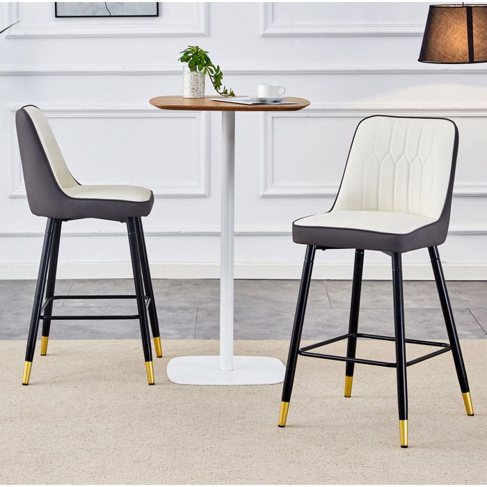 ROVRYN Lot de 2 tabourets de bar 100 cm en simili cuir blanc et gris fonce avec pieds metal noir
