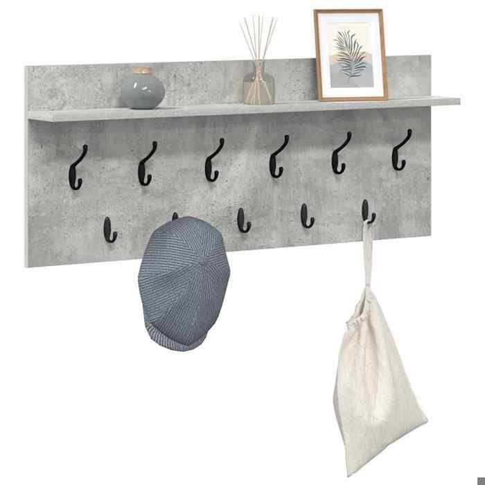 Meuble Étagère - Gris - Porte-manteau mural - 1 pc - avec étagère Gris béton 100x40x12 cm B5015
