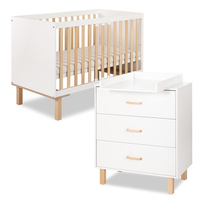 LAURA Ensemble bébé commode et lit évolutif 120x60 Blanc + plan à langer commode