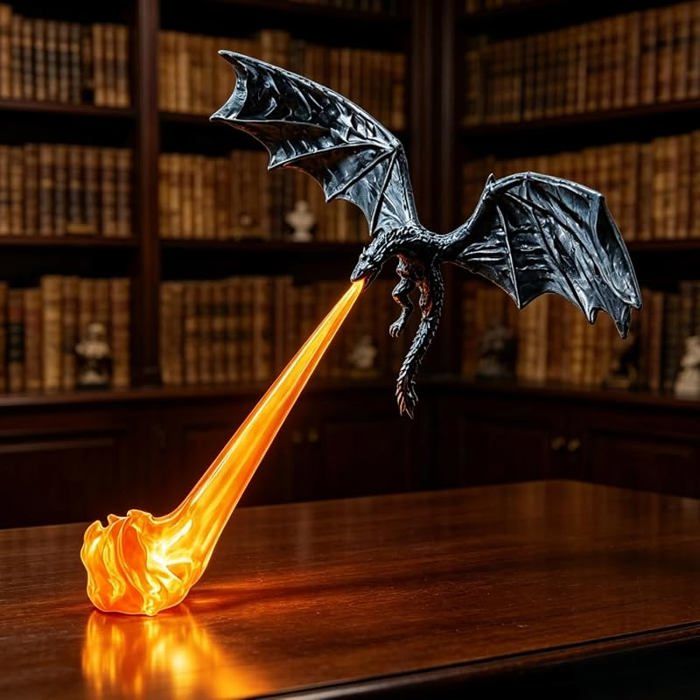 Lampe de Bibliothèque Dragon Fantasy LED Sculpture 3D Dragon Cracheur de Feu Lampe dÉtagère Décorative Bureau Vitrine VEILLEUSE