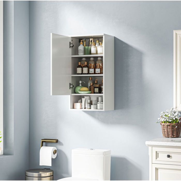 Armoire murale suspendue EVRYAE 40 x 27 x 77 cm 1 porte avec niche ouverte et étagères réglables blanc