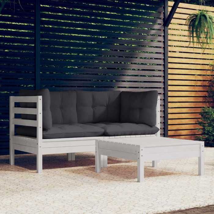 CHIC Salon de Jardin 3 pcs avec Coussins Anthracite 63 5x63 5x62 5 cm en bois de pin massif et tissu 165265
