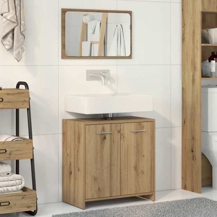 Armoire de salle de bain - Grand espace de rangement - avec miroir chêne artisanal - contemporain 3499