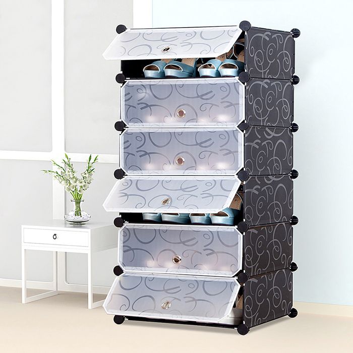 OHMG-Meuble À Chaussures En Plastique-Plastique PP-Partition Visuelle-Imperméabilisation-Facile À Nettoyer-110*45*35cm-Noir