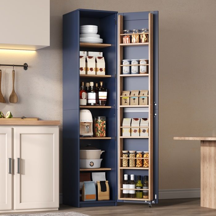 Colonne de cuisine 40 x 40 x 183 cm avec portes étagères réglables en MDF Bleu