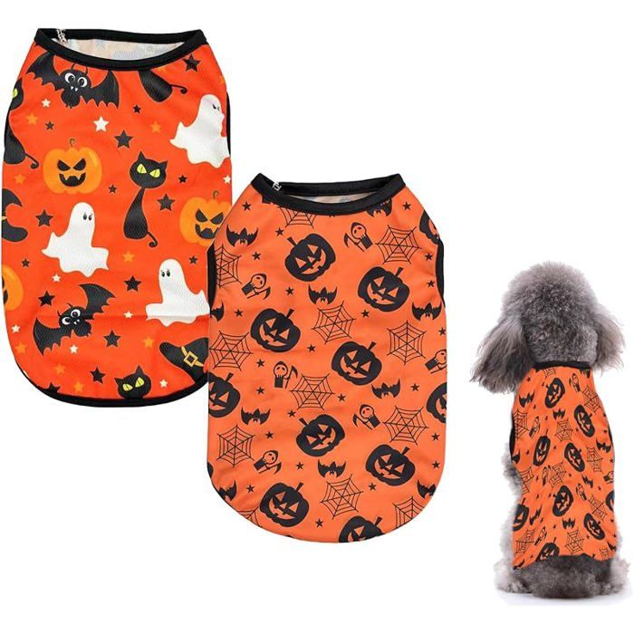 2 Déguisements Halloween pour Chien et Chat Gilet Citrouille Respirant Confortable pour Fête et Quotidien