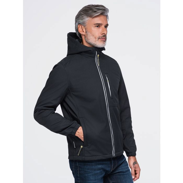 Blouson à capuche dhiver homme - Ombre - JANP-0292 - softshell - zippé - Noir