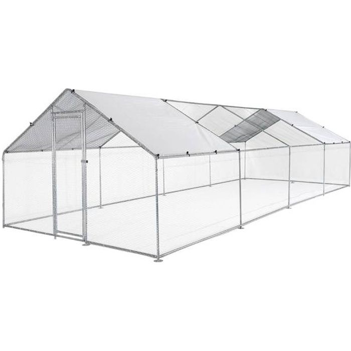 Enclos pour poulailler 24 m² BABETTE en acier galvanisé. bâche de toit  imperméable et anti UV. porte avec loquet. 3x8m - Cdiscount Animalerie
