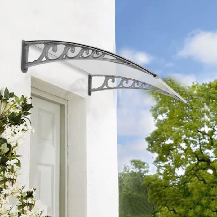 Marquise De Porte Extérieur En Aluminium/Polycarbonate 60x170 Cm - Anti-UV, Pluie, Neige - Sur Mesure, Gouttière Intégrée