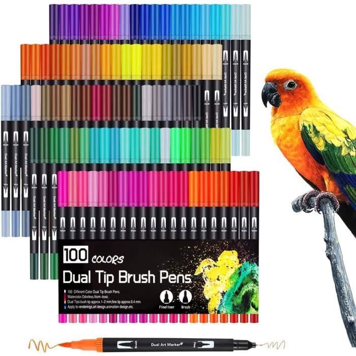 Feutres Coloriage Adulte, 100 Couleurs Feutre Double Pointe, Feutre Professionnel Pour Dessin