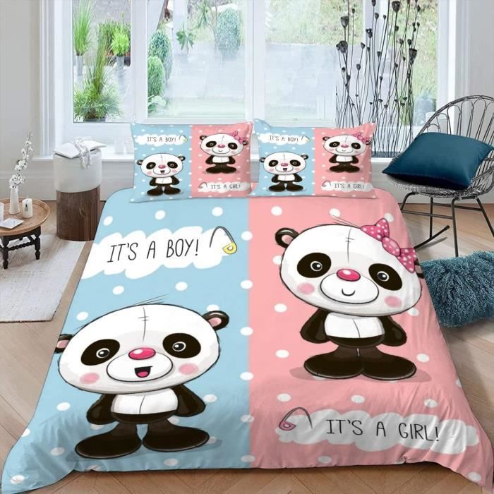 ZGRTZH Housse de Couette 90 x 190 Enfant Panda Parure de Lit 1 Personne  avec Fermeture