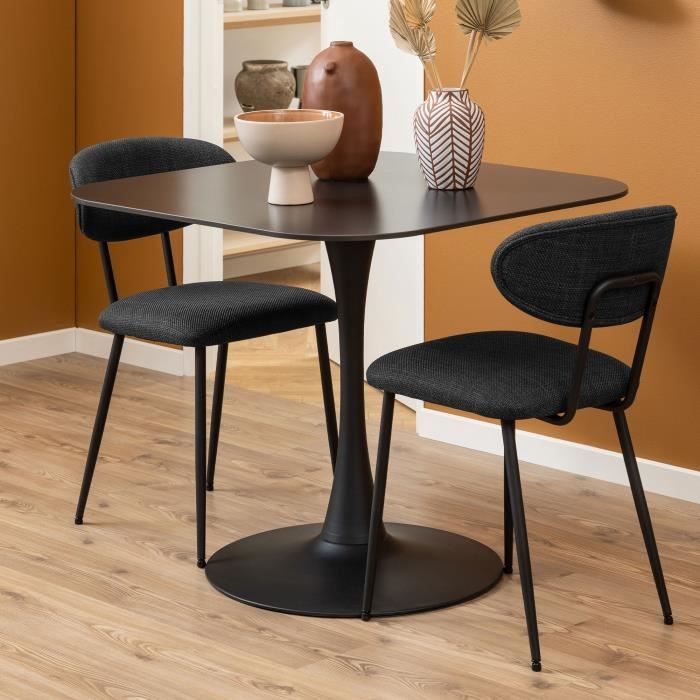 Table à manger carrée en céramique noire - MIRRA - 90x90x75 cm - Résistante à la chaleur et aux rayures