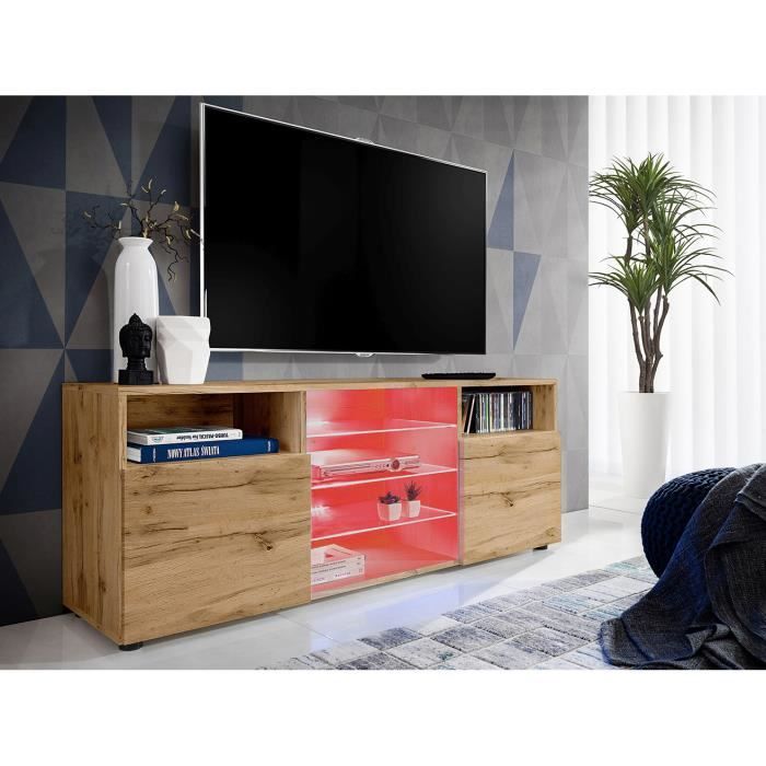 Meuble Banc TV Urbino Komodee - LED RGB - Bois Naturel Mat et Bois Naturel - Facades en Mat - 140 x 53 x 35 cm Meuble Banc TV Urbino Komodee - LED RGB - Bois Naturel Mat et Bois Naturel - Facades en Mat - 140 x 53 x 35 cm