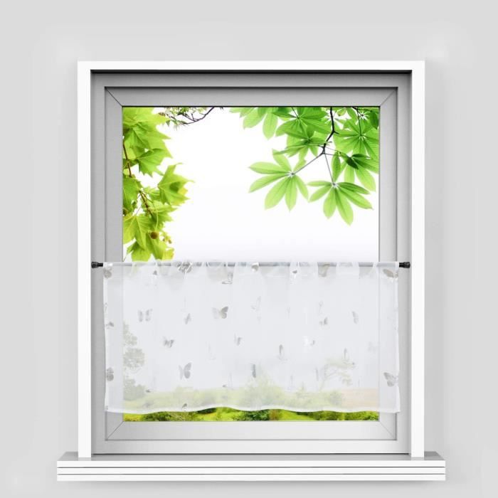 Brise Bise Motif Fleuri Blanc Polyester, Hauteur 60cm