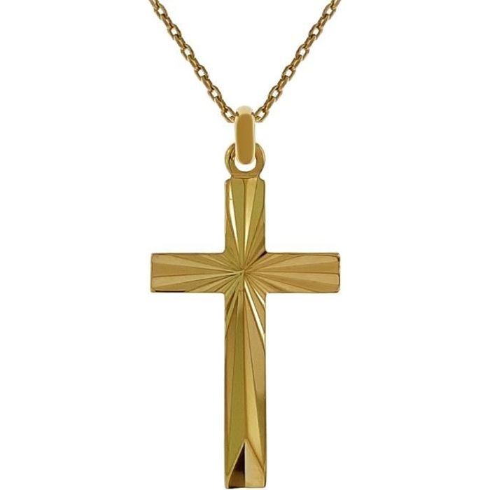 Pendentif Croix Plaqué Or 18 carats + Chaîne Plaqué Or 50cm - Dorée - Adulte - Plaqué or - Doré - Mixte