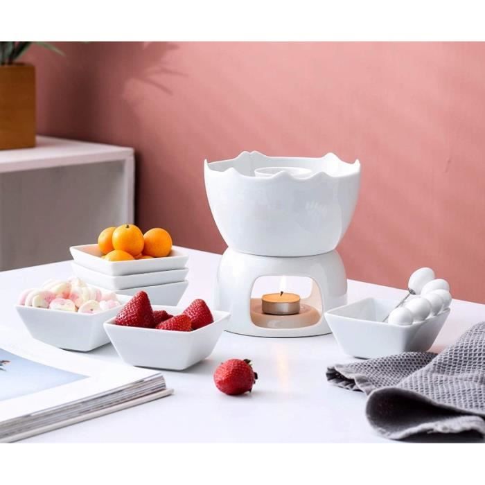 Tasse à Fondue Chocolat En Céramique En Forme De Cœur - Avec 4 Fourchettes, Antiadhésif, Résistante à La Chaleur