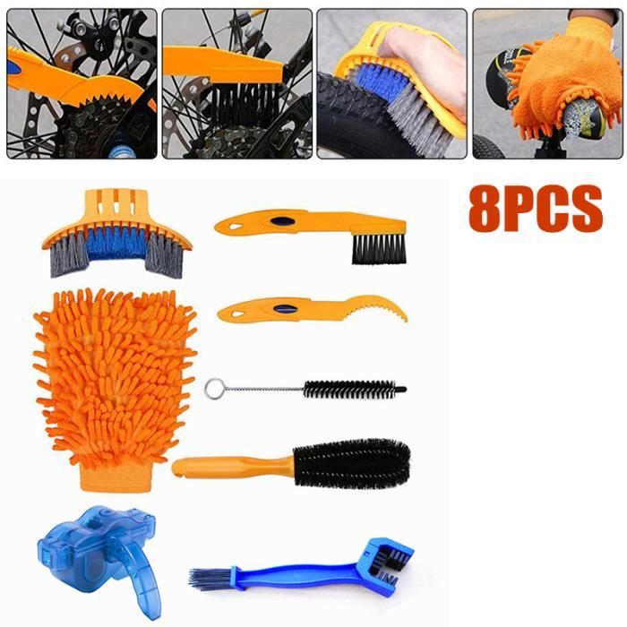 Kit Nettoyage Chaîne Vélo/moto YOYEAH - 5 Brosses Double Face - Nettoyeur Pignon, Maillons - Poignée Ergonomique