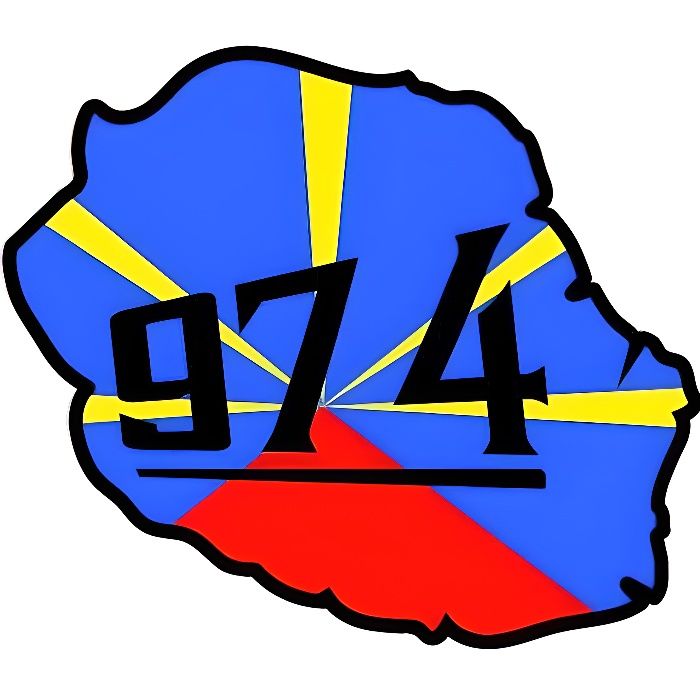 Réunion ile carte drapeau 974 logo 12 autocollant adhésif sticker - Taille : 12 cm