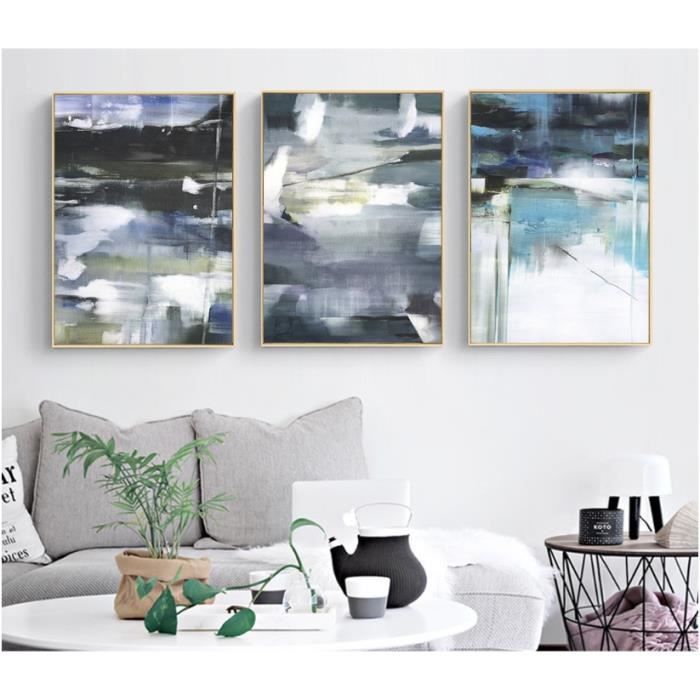 Gris Bleu Couleur Bloc Graffiti Toile Abstraite Peintures