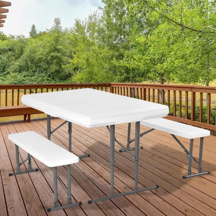 Ensemble Table et 2 Bancs de Jardin Pliante Capacité de Charge de 150