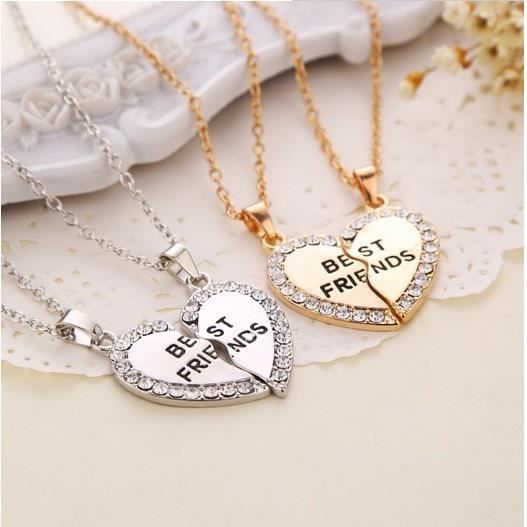 Colliers BFF Best Friends - Ensemble De 2 Avec Pendentifs Strass - Alliage Sans Nickel, Longueur 45+5 Cm - Cadeau Amitié Fille Ou Garçon