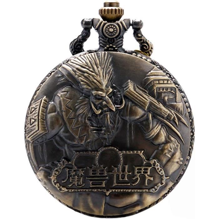Montre De Poche Mécanique Homme Motif Dragon - Boîtier Bronze 47mm, Double Hunter, Cadran Burlywood