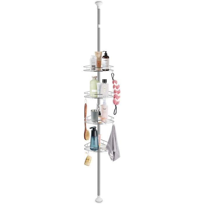 Étagère De Douche Télescopique Sans Perçage - 33-49 Cm - Pour Barres De 18 à 26 Mm - Avec 6 Crochets