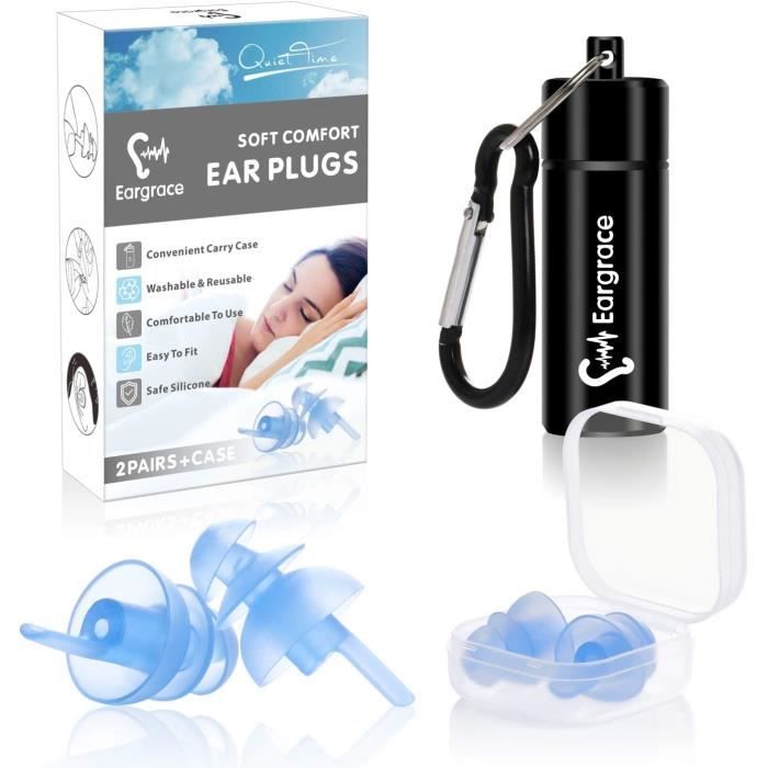 2 Paires Bouchons D’Oreille Sommeil 40 DB – Silicone 3 Couches Réduction Bruit, Lavables & Réutilisables Avec Boîte – Anti-Ronflements, Étude, Voyage