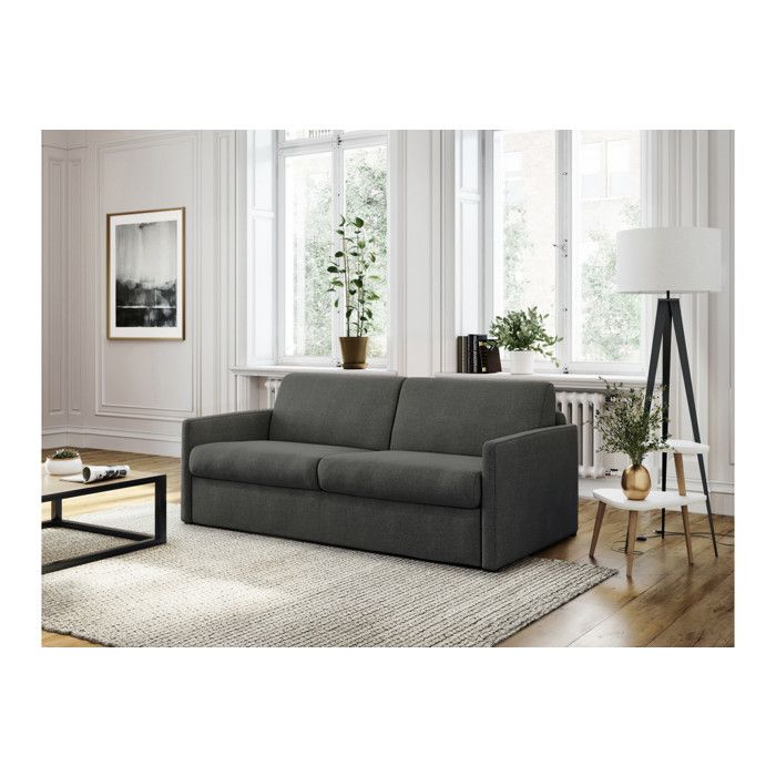 Canapé convertible express 3 places AGATHE Couchage Quotidienen Tissu - Gris foncé - Matelas 13cm - Couchage 160x190cm - LOUNGITUDE
