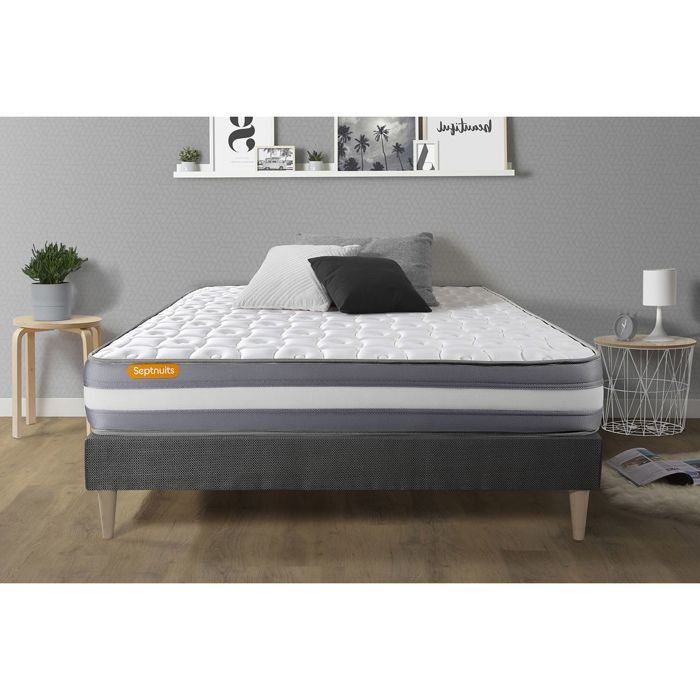 Ensemble sommier matelas 180x200 Memo Plus Mémoire de forme - Ferme - Gris