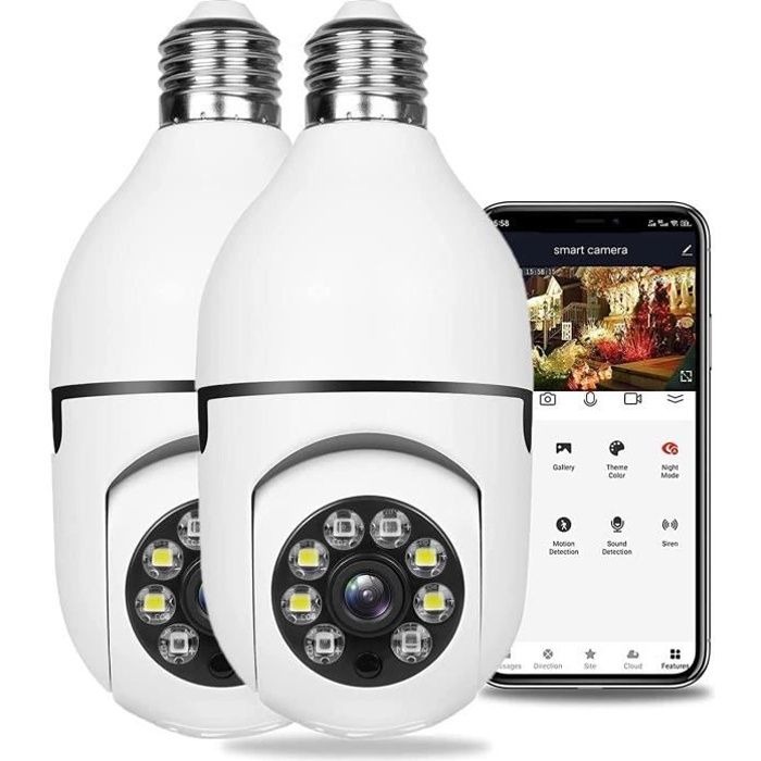 Caméra Ampoule 360 Degrés WiFi Extérieur avec Vision Nocturne - Blanc - Utilisation Extérieur