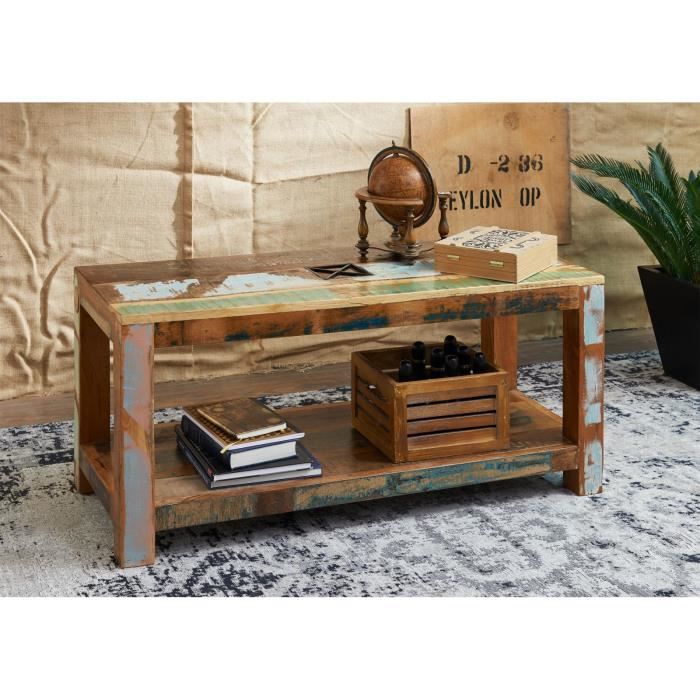 Table basse 110x50cm - Bois massif recyclé multicolore laqué - Inspiration Ethnique - NATURE OF SPIRIT #107 Table basse 110x50cm - Bois massif recyclé multicolore laqué - Inspiration Ethnique - NATURE OF SPIRIT #107