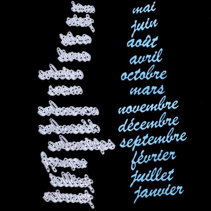 Matrices de découpe en métal, Scrapbooking, mot français de 12 mois