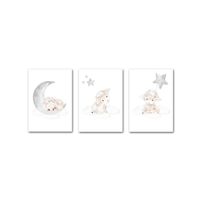 Tableau Dessin Anime Animal De Bebe Mouton Affiche Et Impression Murale Toile D Art 3 Pcs Set 21x30cm No Frame Cdiscount Maison