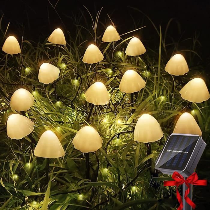 Guirlande Solaire Extérieur, 12 Led Mini Solaires Champignons Étanche