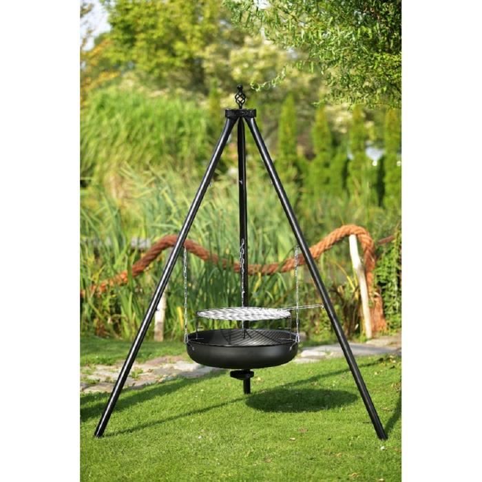 Barbecue Suspendu Sur Trépied CookKing - Hauteur 200cm - Grille 50-80cm - Acier Ou Inox - Pliable