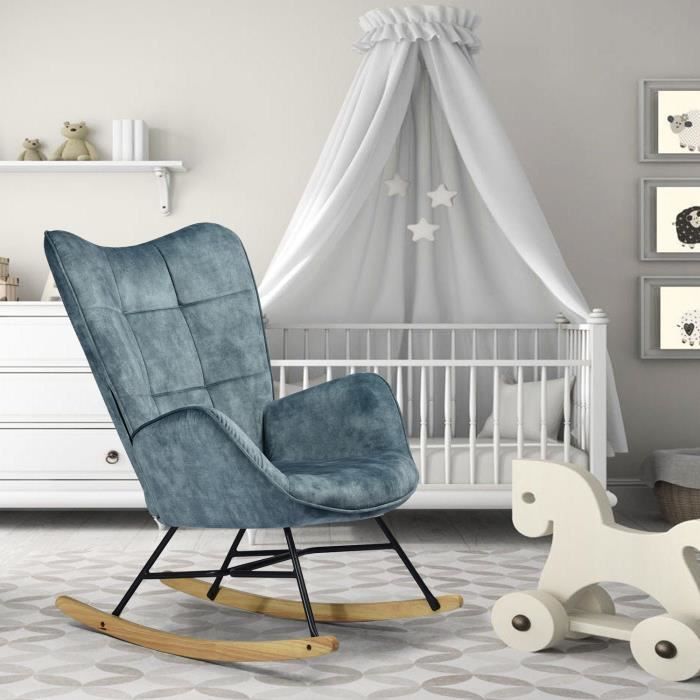 Fauteuil à Bascule Chaise Allaitement Bébé Bleu Velours Fauteuils Salon  Chambre Scandinavie - Cdiscount Maison