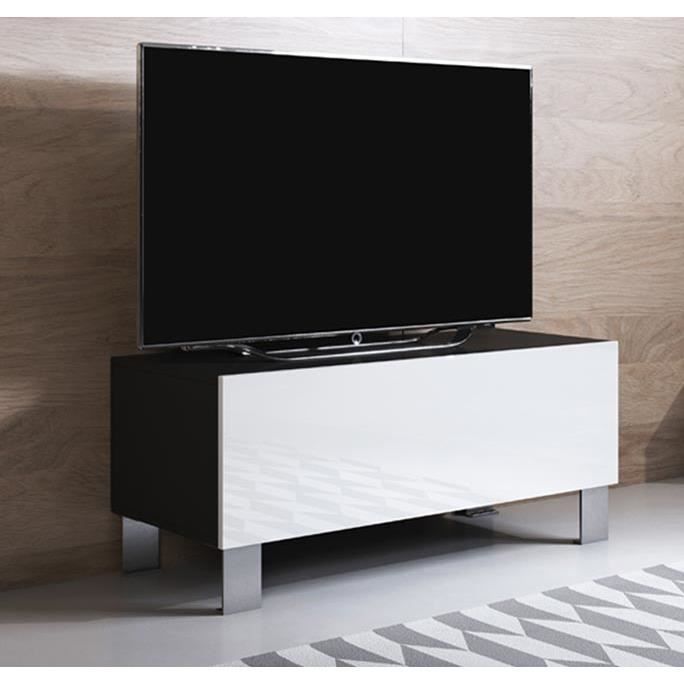 Design Ameublement - Meuble TV LUKE H1 Sur pieds aluminium 12 cm - Noir et Blanc Brillant - 100x42x40cm Design Ameublement - Meuble TV LUKE H1 Sur pieds aluminium 12 cm - Noir et Blanc Brillant - 100x42x40cm