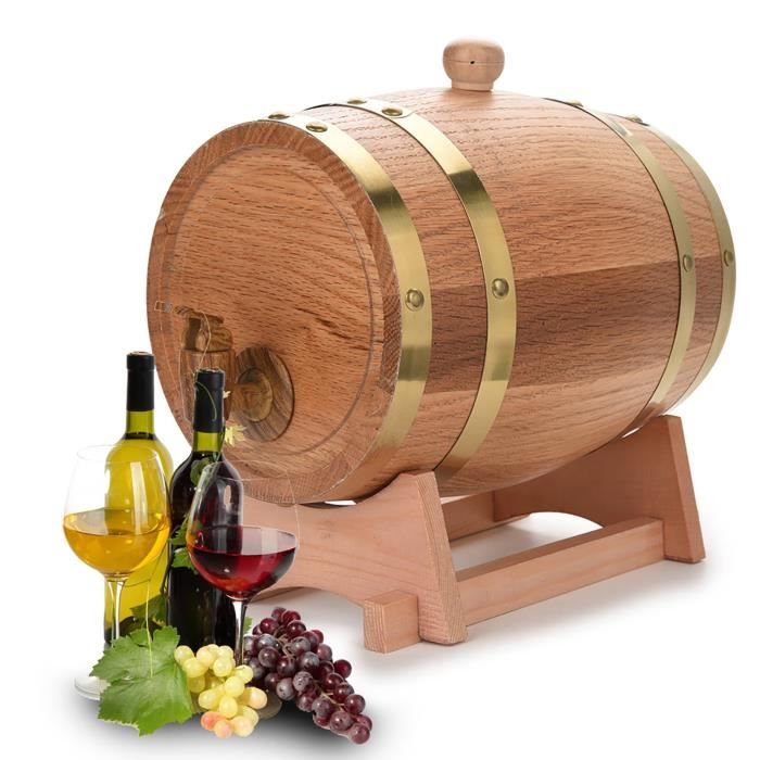Tonneau à Vin En Chêne 3L Avec Support En Bois - Pour Vieillissement Whisky, Bourbon, Rhum, Décoration Vintage