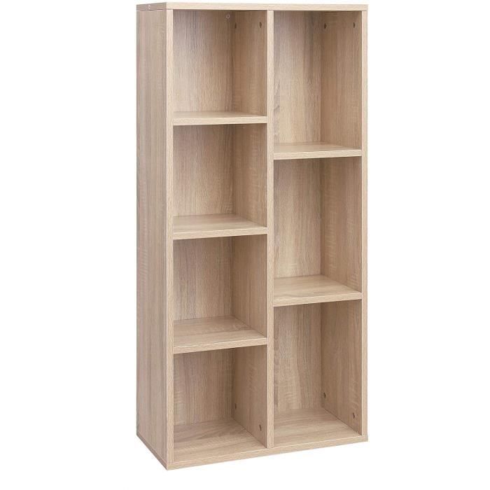 Bibliothèque Blanche 7 Compartiments - 24x50x106 Cm - Séparateur De Pièce Pour Chambre Enfant, Salon, Bureau
