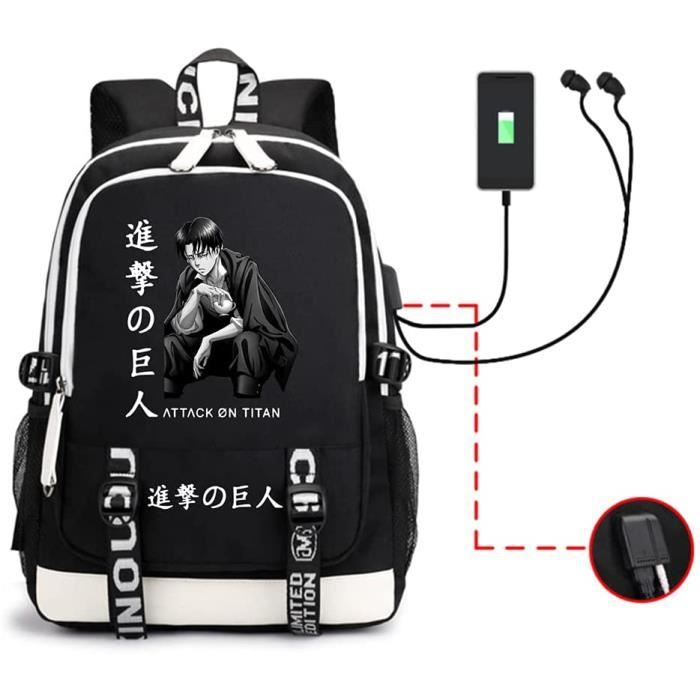 Attaque des Titans Manga Sac ?� Dos, SNK Scouting Legion Logo Durable Cartable avec Interface USB 