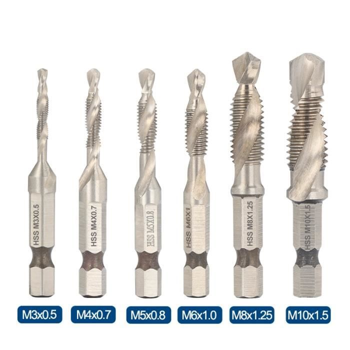 Völkel 67020 Set Taraud-Bits Et Forets 12 Pièces M3 à M10 - Gris/Argent - Taraudage Précis Et Facile
