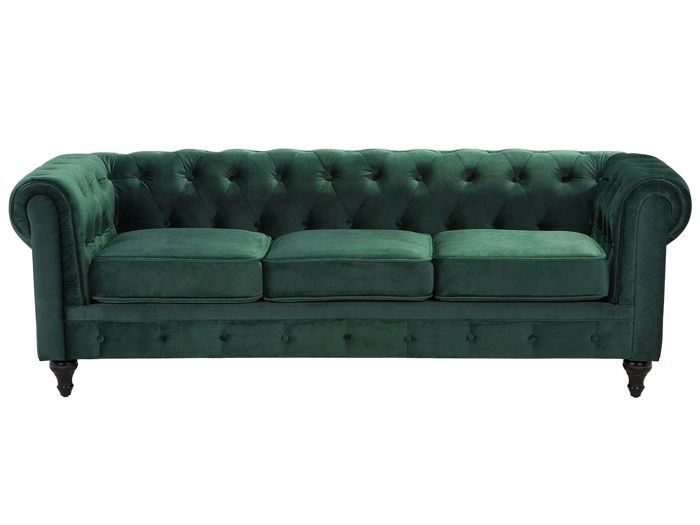 Canape 3 Places En Velour Vert Chesterfield Achat Vente Canape